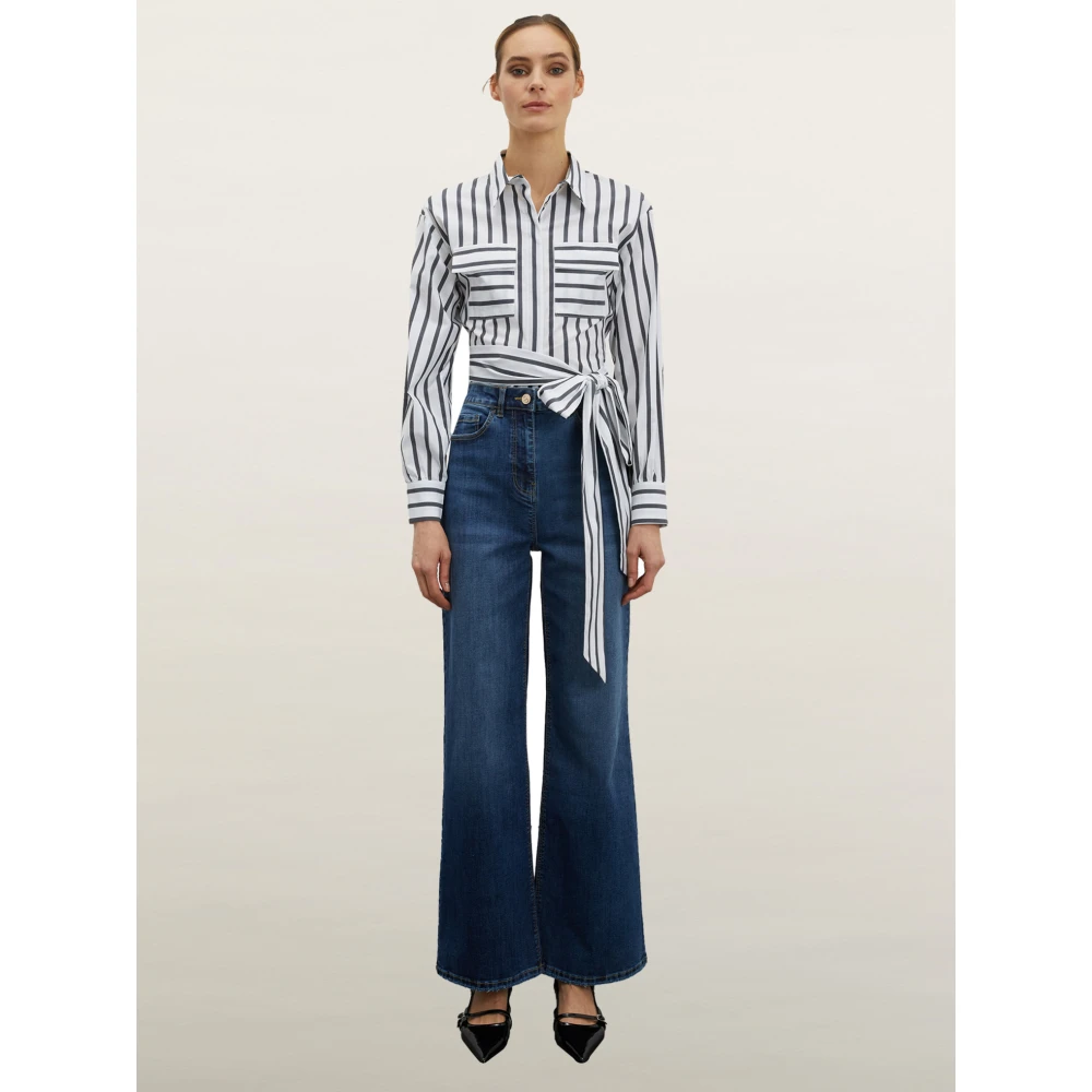 Motivi Gestreepte Cropped Overhemd met Riem Multicolor Dames