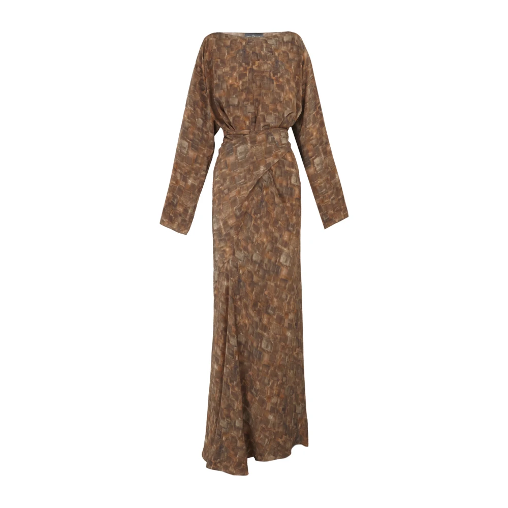 Cortana Zijden kubusprint lange jurk Brown Dames