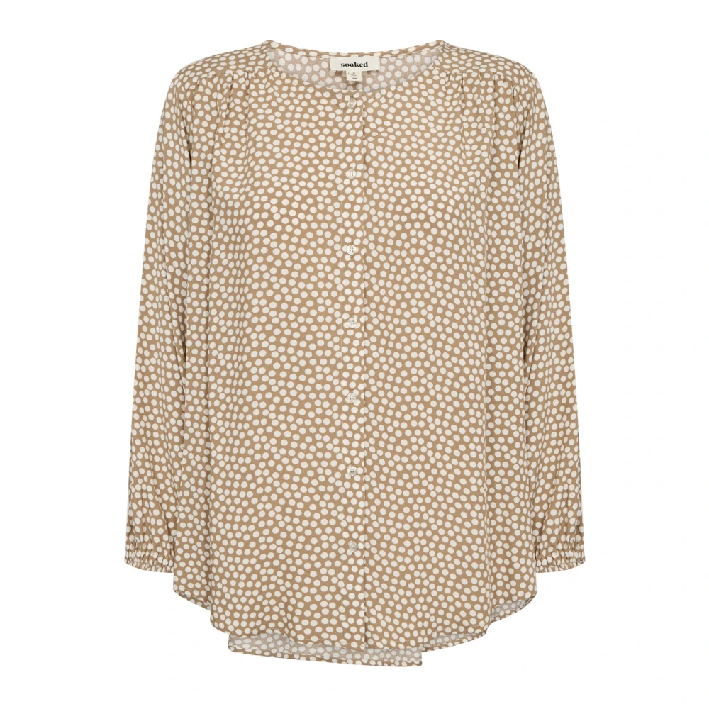 Soaked in Luxury Khaki Green And White Dots Blouse Beige Dames