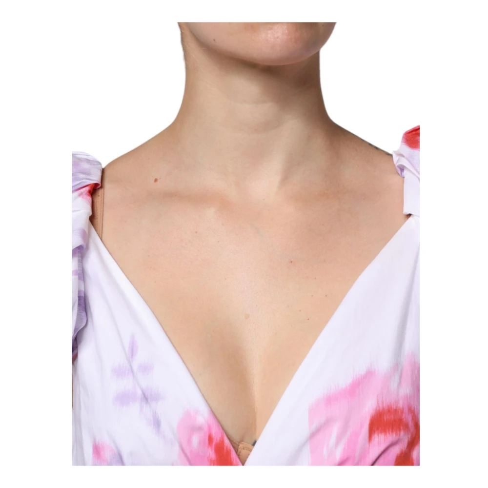 Philosophy di Lorenzo Serafini Witte Bloemen Maxi Jurk Gerimpelde Mouwen Multicolor Dames