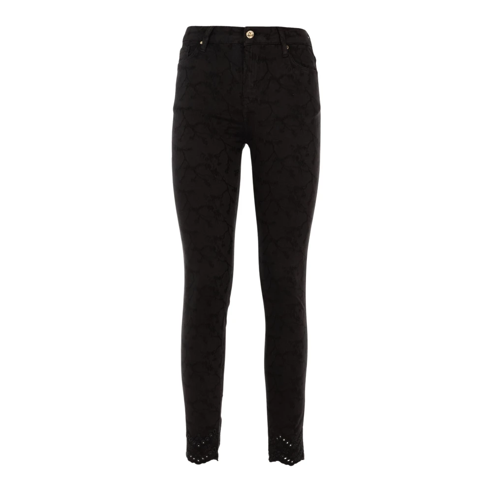 Fracomina Zwarte Skinny Katoenen Broek met Bloemenpatroon Black Dames