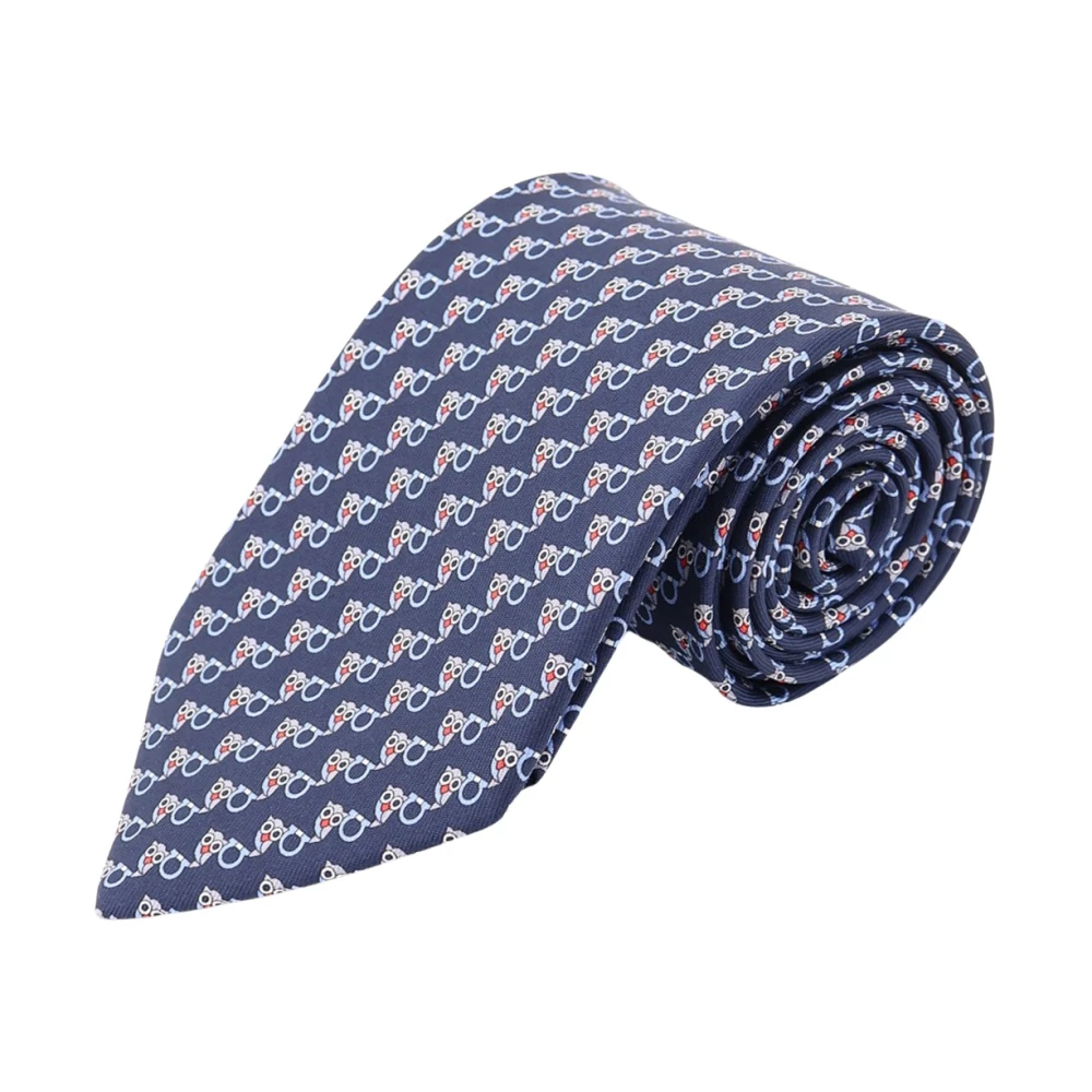 Ferragamo Owl Print Silk Tie - Male - Ties - Blue - One Size - Accessories
