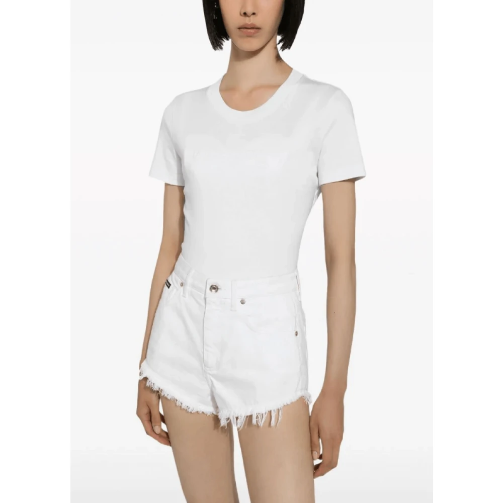 Dolce & Gabbana Geborduurd Logo Katoenen T-shirt White Dames
