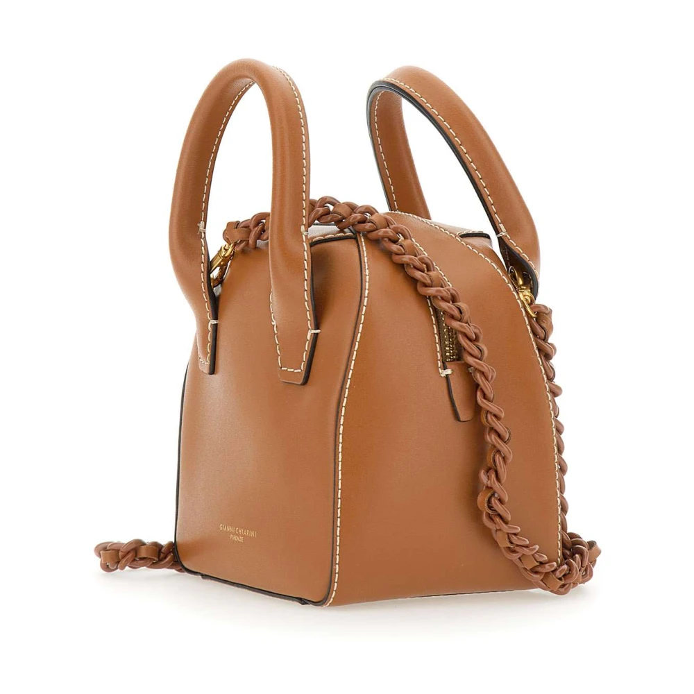 Gianni Chiarini Bruine leren handtas met kettingriem Brown Dames