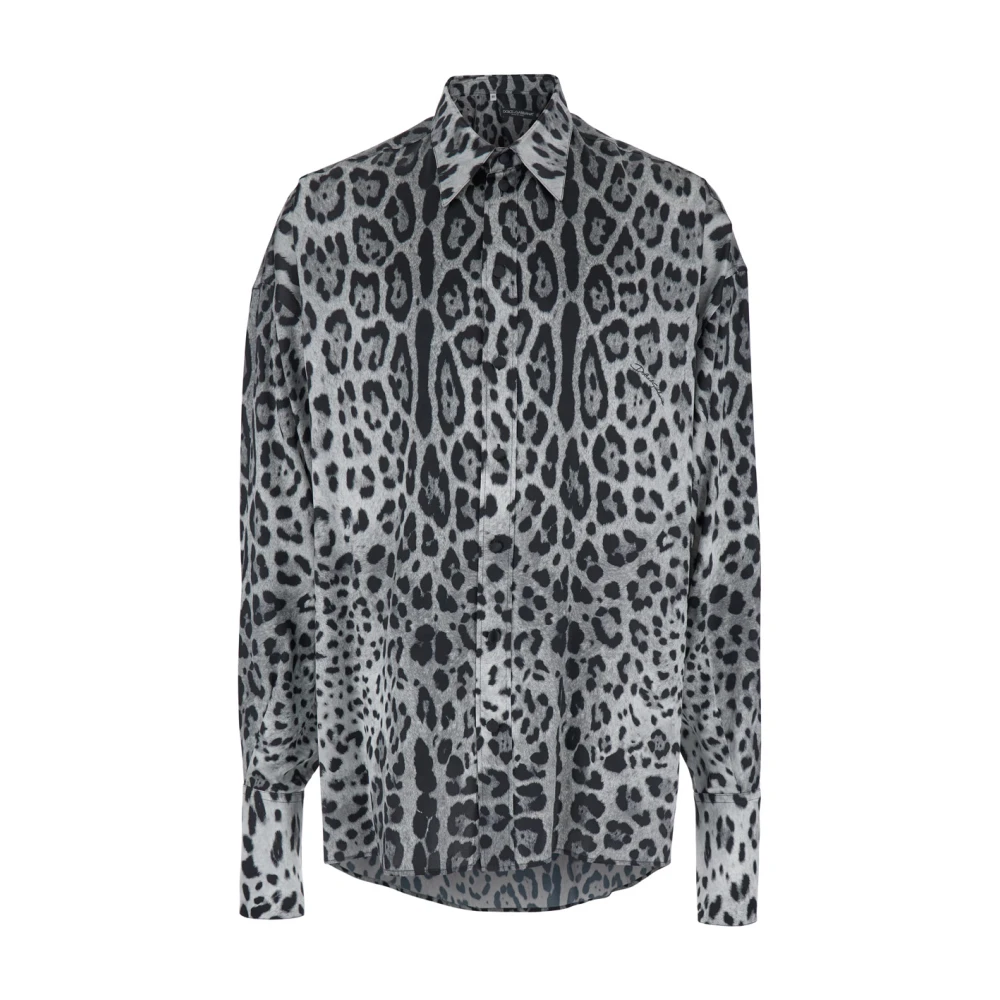 Dolce & Gabbana Luipaardprint Zijden Shirt Mannen Look 22 Gray Heren