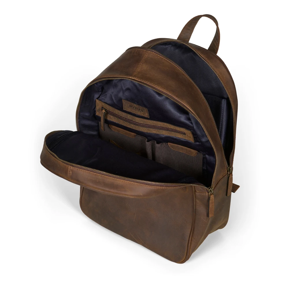 Howard London Bruine leren rugzak met buitenvak Brown Heren