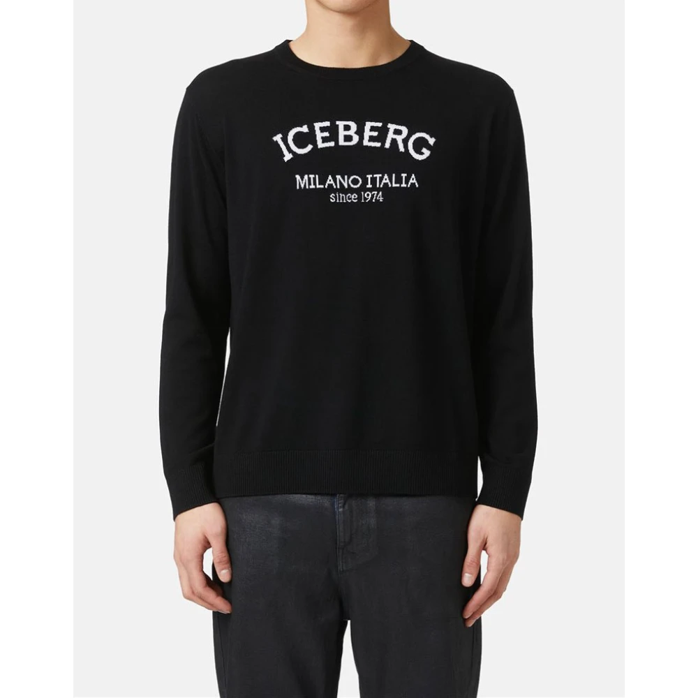 Iceberg Trui met ronde hals en logo Black Heren