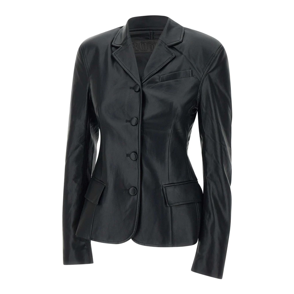 Rotate Birger Christensen Zwarte Leren Fitted Blazer Jas Black Dames