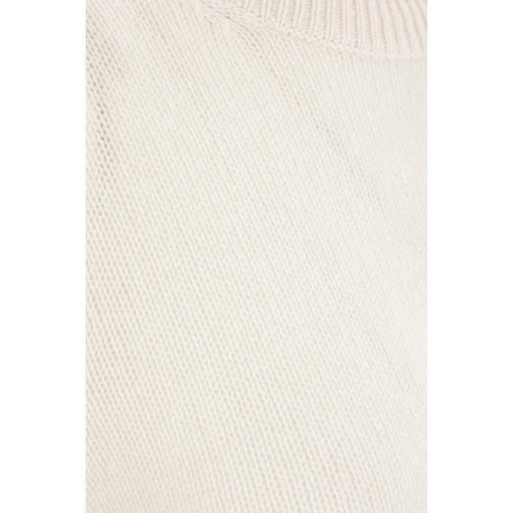 allude Kasjmier Ivoor Trui Geribbelde Zoom Beige Dames