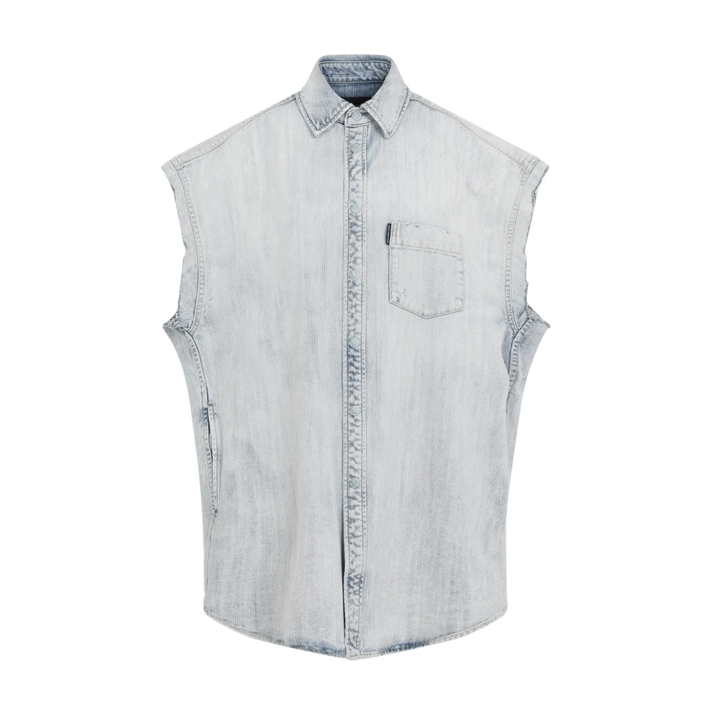 Balenciaga Bleached Ring Ripped Sleeve Shirt Blue Dames