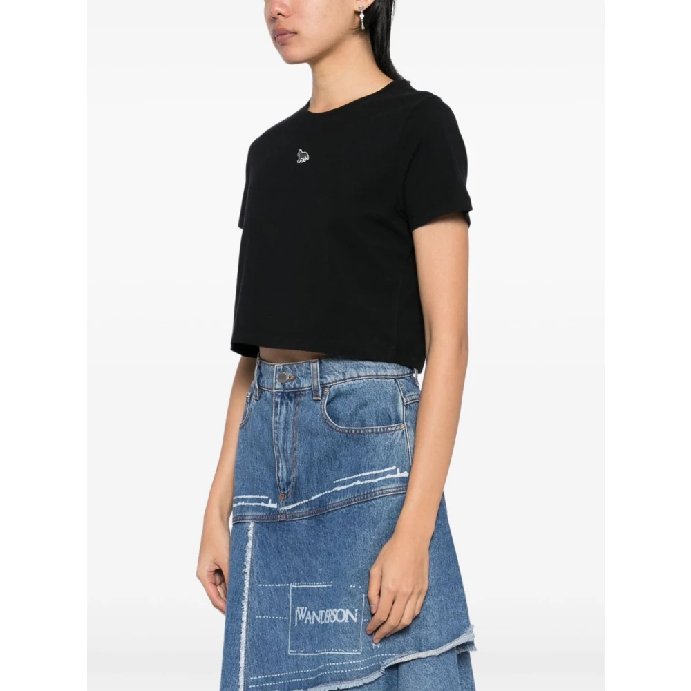 Maison Kitsuné Zwarte Crew Neck T-shirts en Polos Black Dames