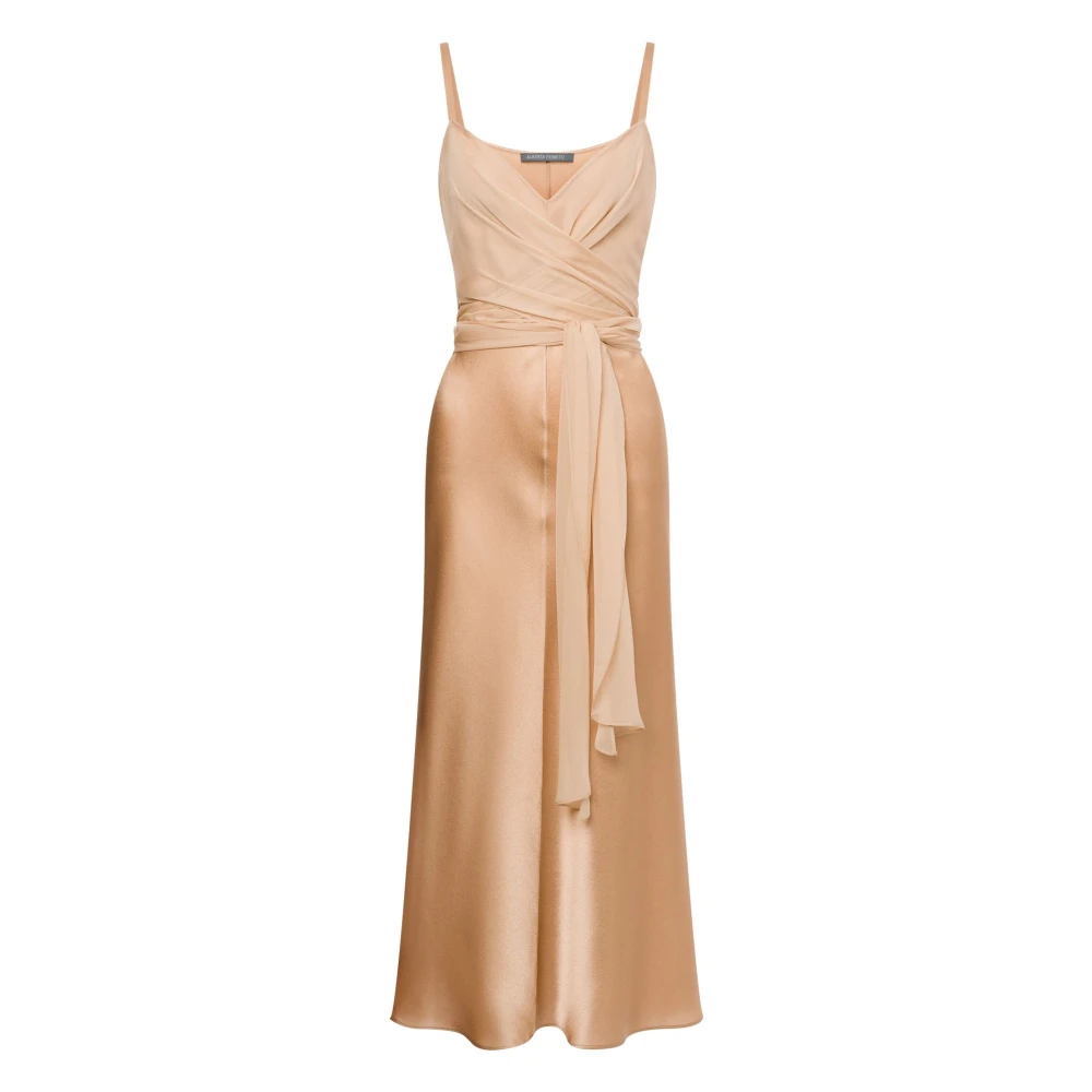 Alberta Ferretti Satin Midi Klänning i Rosa Pink, Dam