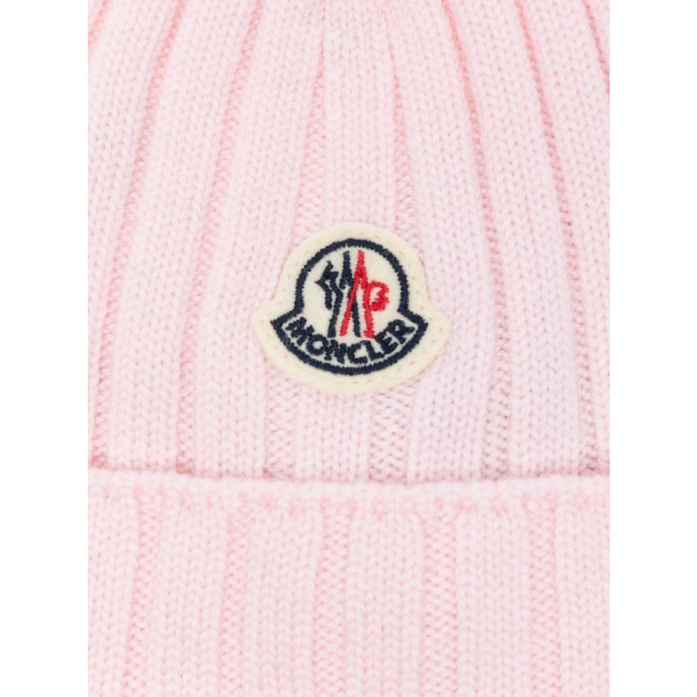 Moncler Wollen Logo Beanie Muts Pink Unisex