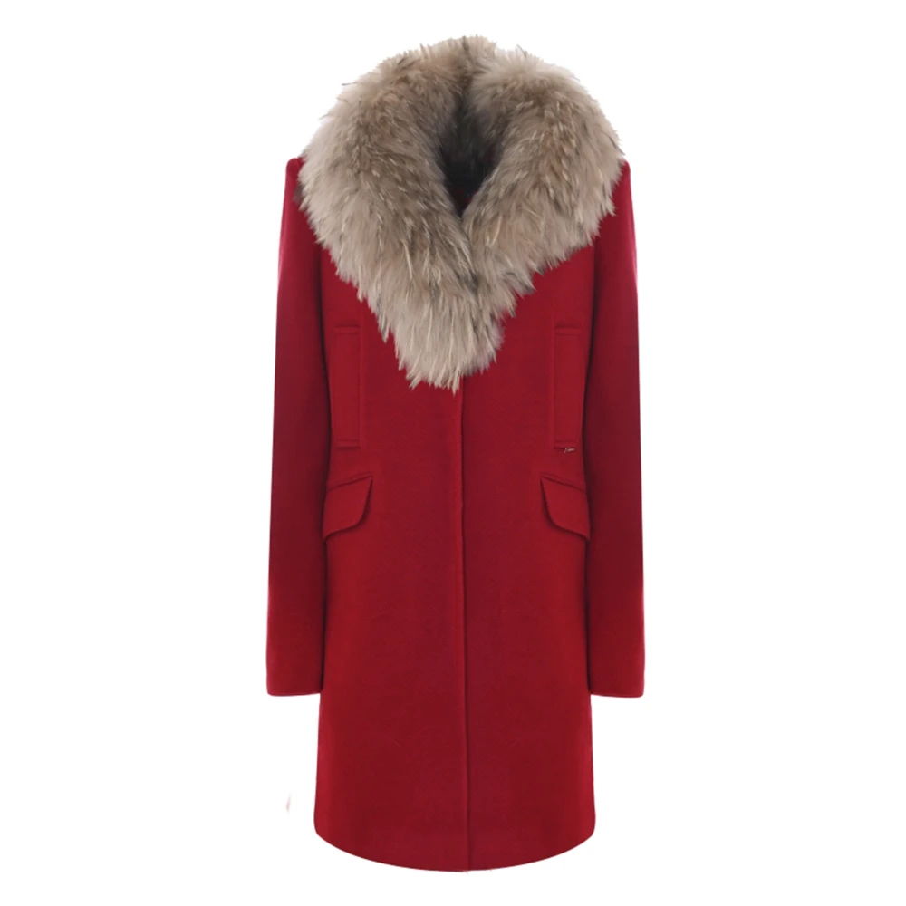 Kocca Wollen jas met bontkraag Red Dames