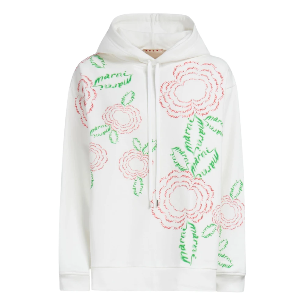 Marni Katoenen hoodie met papavers White Dames