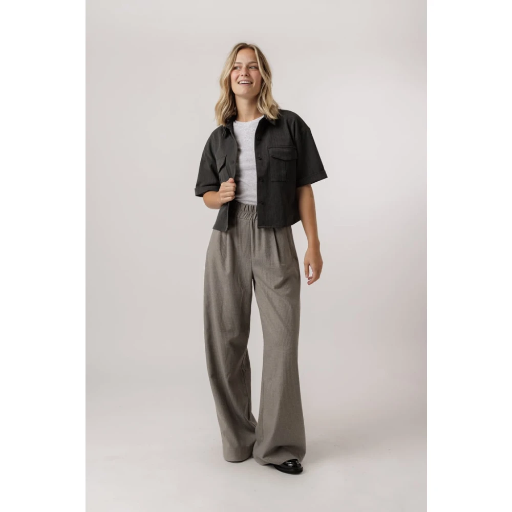 By-Bar Grijze Streep Elastische Taille Broek Gray Dames