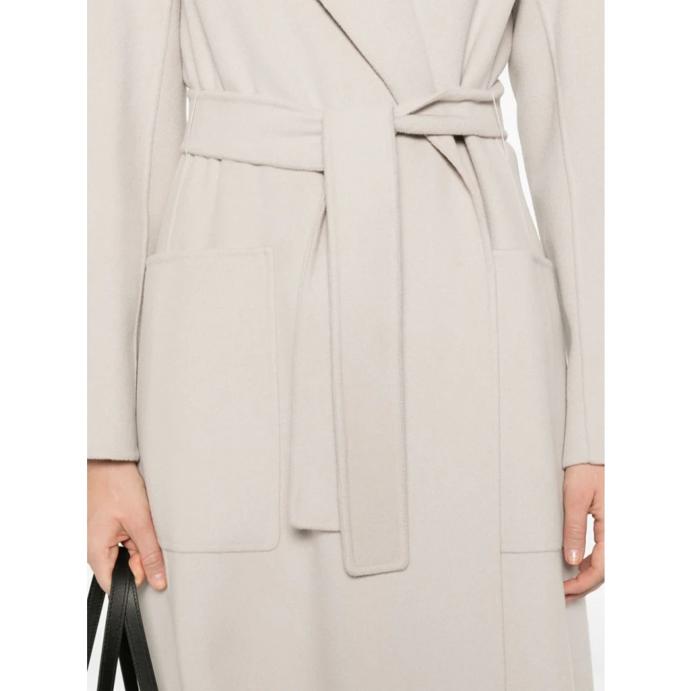 Max Mara Beige Wol Wrap Jas Wijd Uitlopende Silhouet Beige Dames