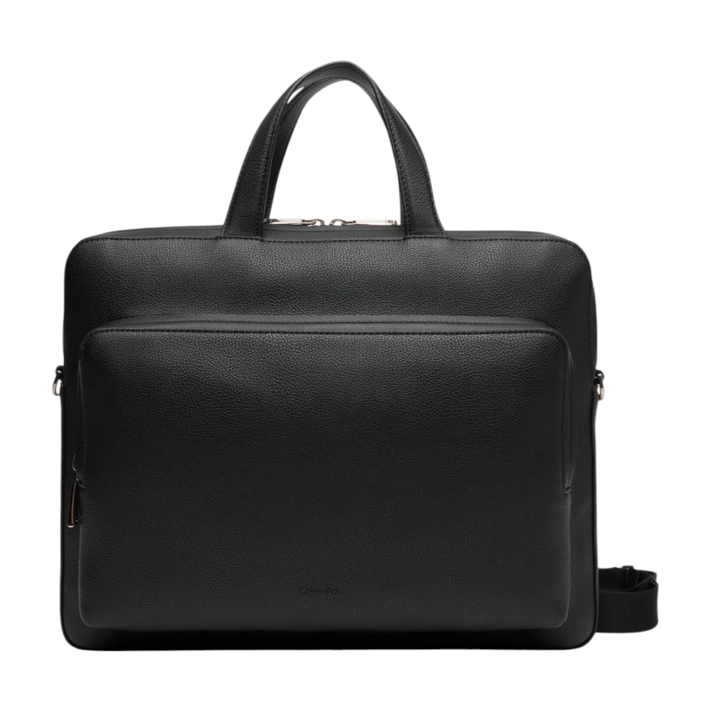 Calvin Klein Men's Black Laptop Bags & Cases, One Size, Slim Pebble Briefcase