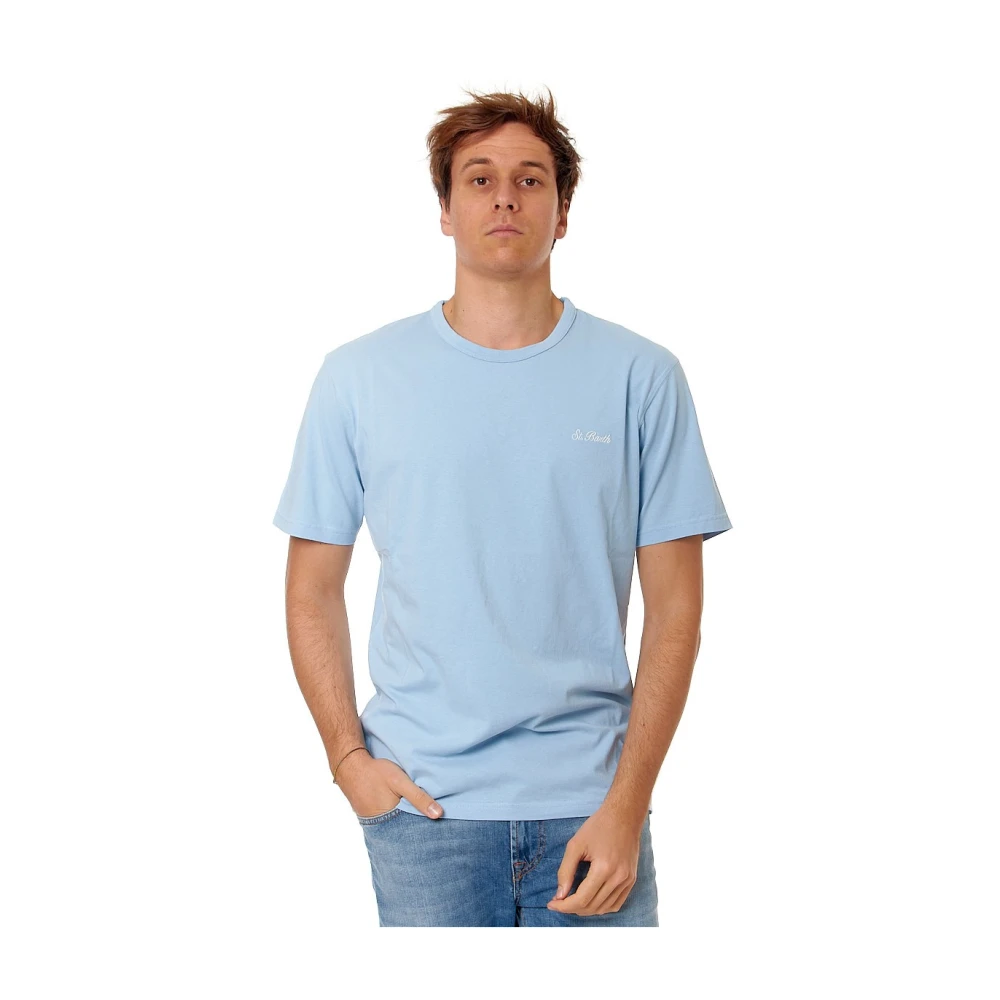MC2 Saint Barth Blauw Geborduurd T-shirt Dover Model Blue Heren