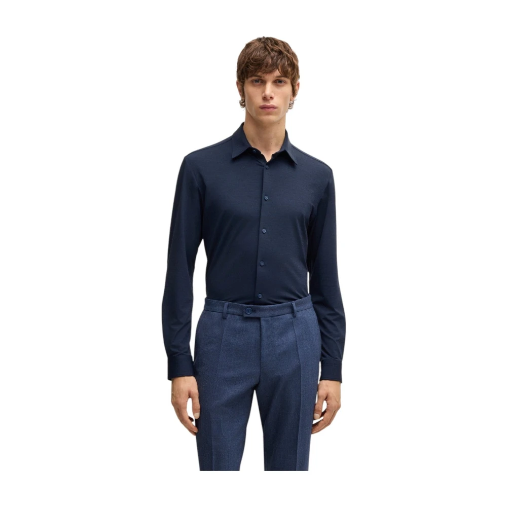 Hugo Boss Navy Slim-Fit Prestatie Shirt Blue Heren