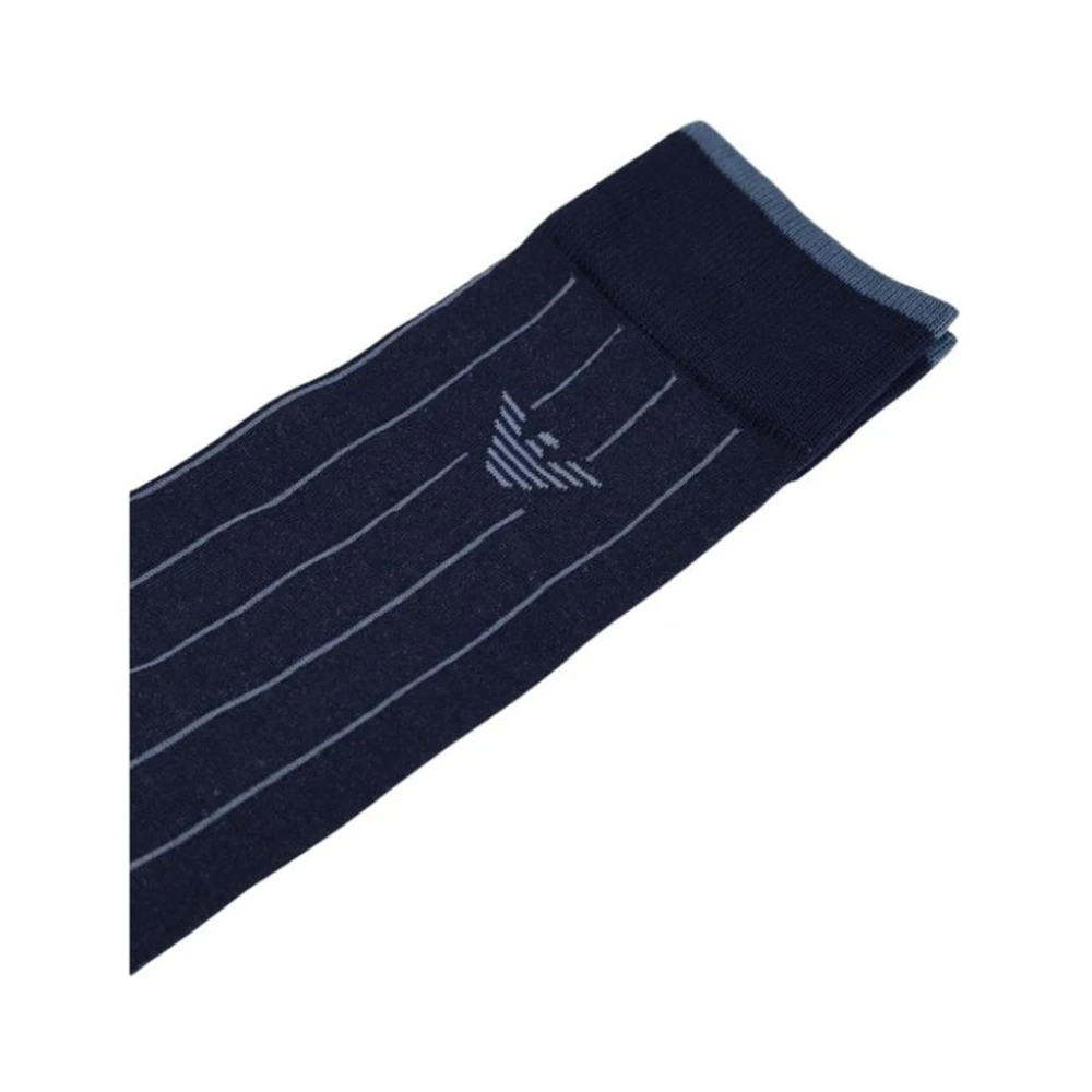 Emporio Armani Blauwe Gestreepte Katoenen Sokken Blue Heren