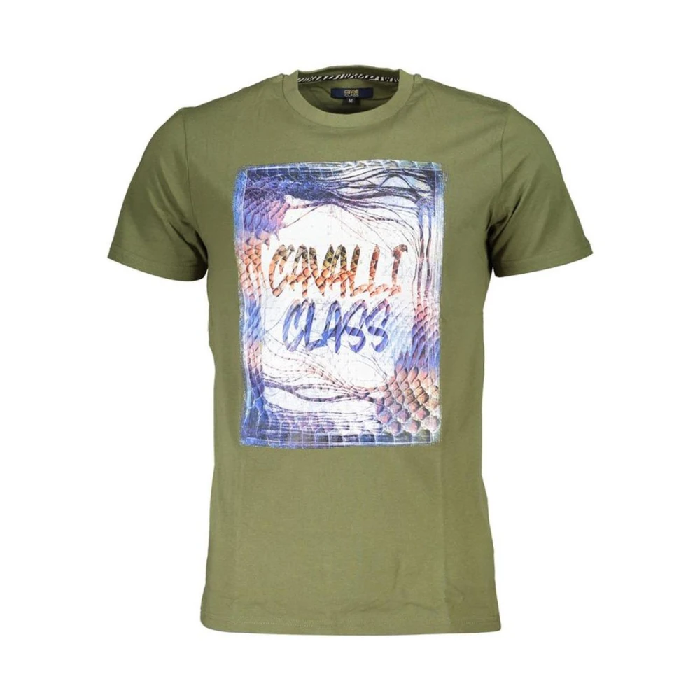 Cavalli Class Men's Green Statet Print Cotton T-Shirt