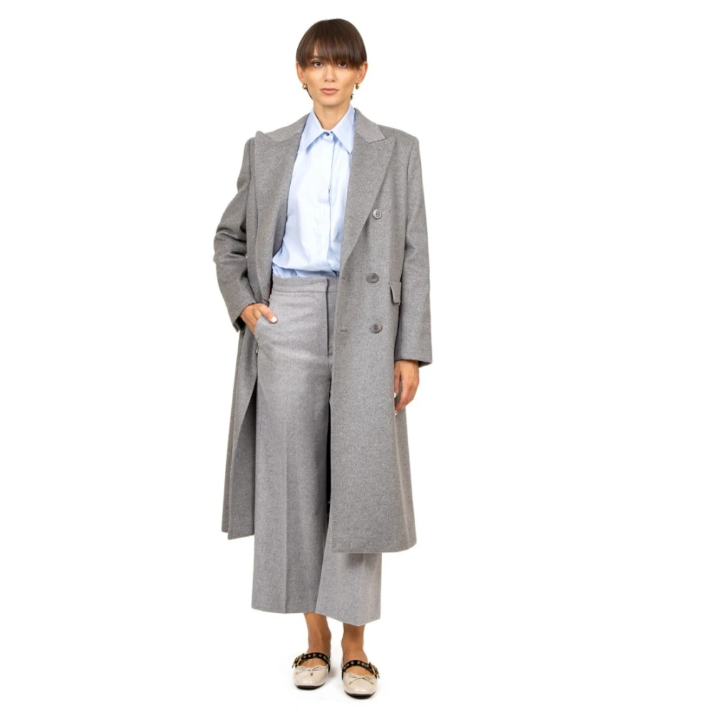 Max Mara Studio Lichtgrijze Wol Double-Breasted Jas Gray Dames