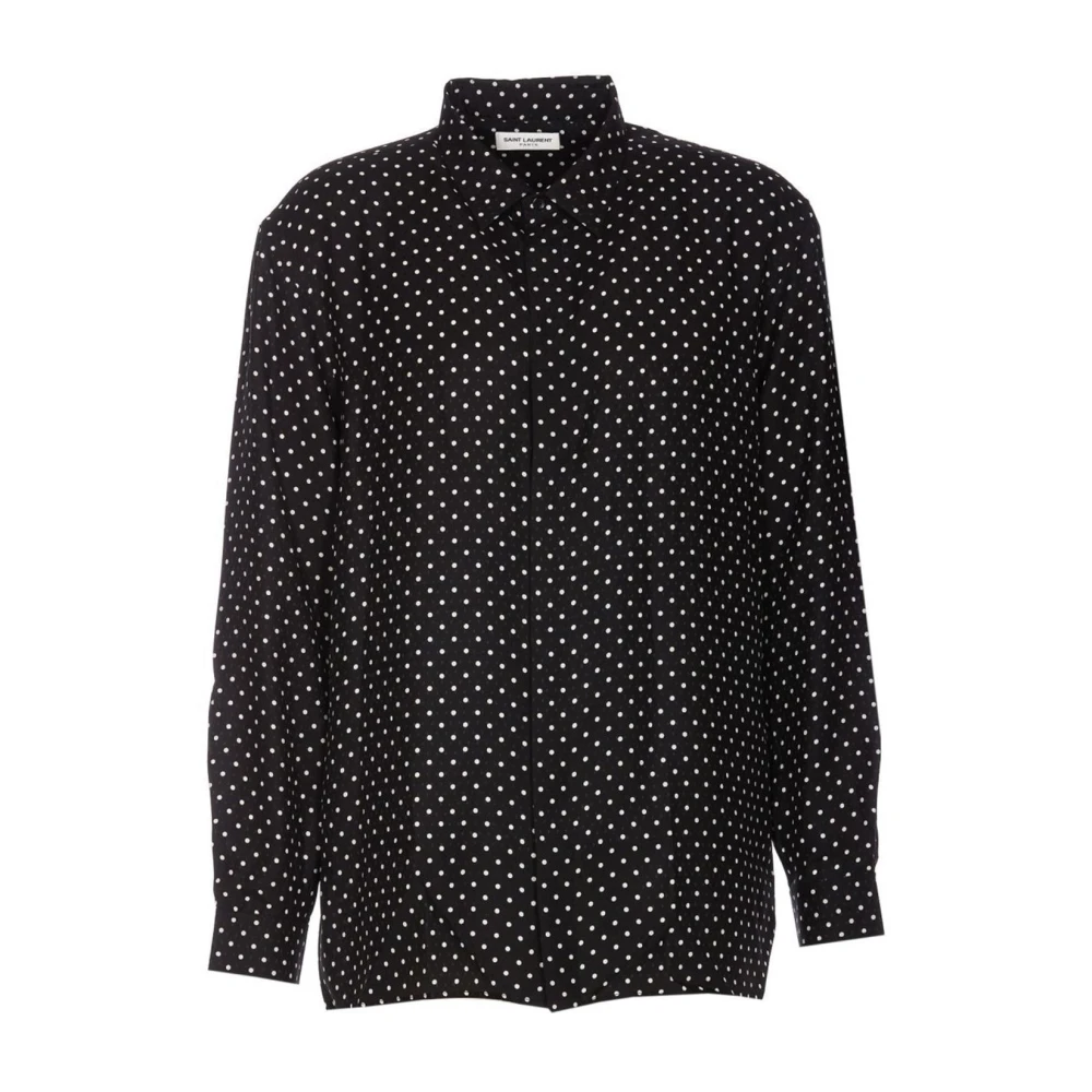 Saint Laurent Zijden Zwarte Overhemd Elegant Polka Dots Black Heren