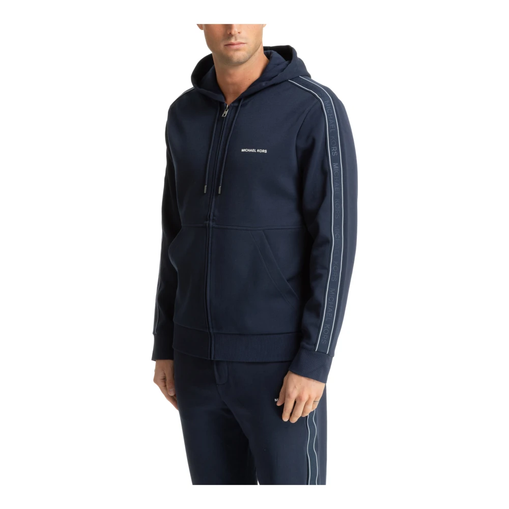 Michael Kors Plain Hoodie met Trekkoord en Rits Blue Heren