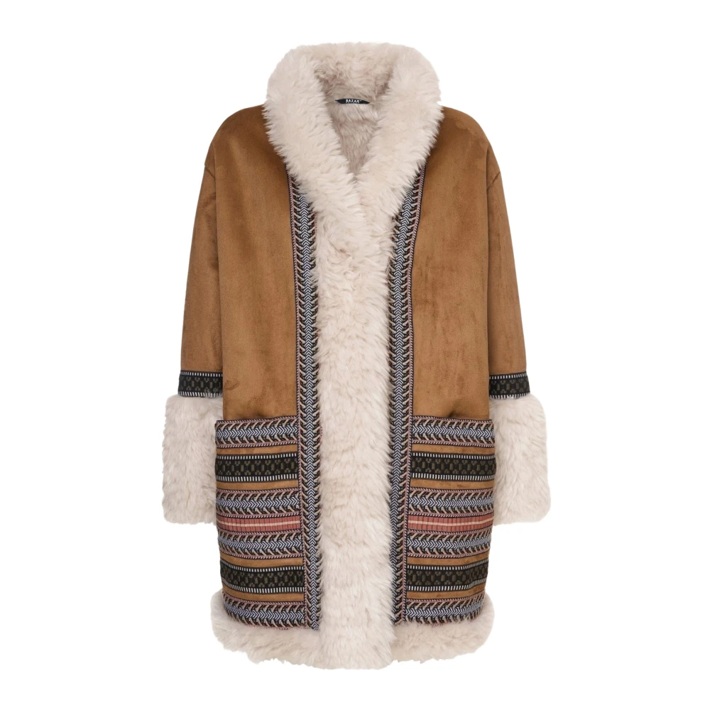Bazar deluxe Etnische Trim Eco-Montone Jas Brown Dames