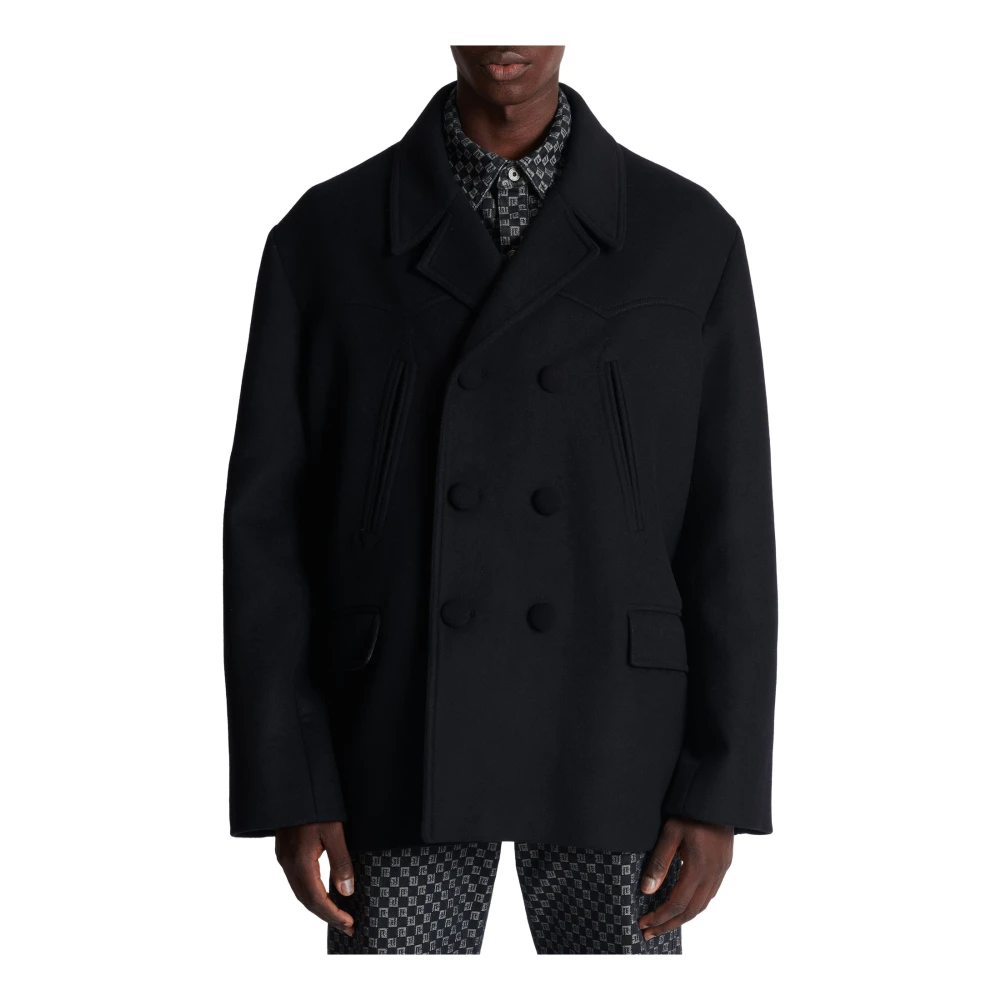 Balmain Wol en Kasjmier Peacoat Black Heren