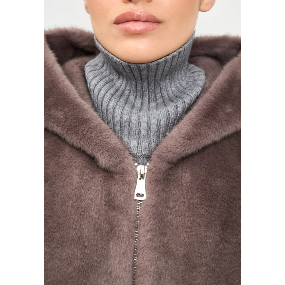 Cesare Gaspari Stijlvolle Hooded Nep Bontjas Reyna Bruin Brown Dames