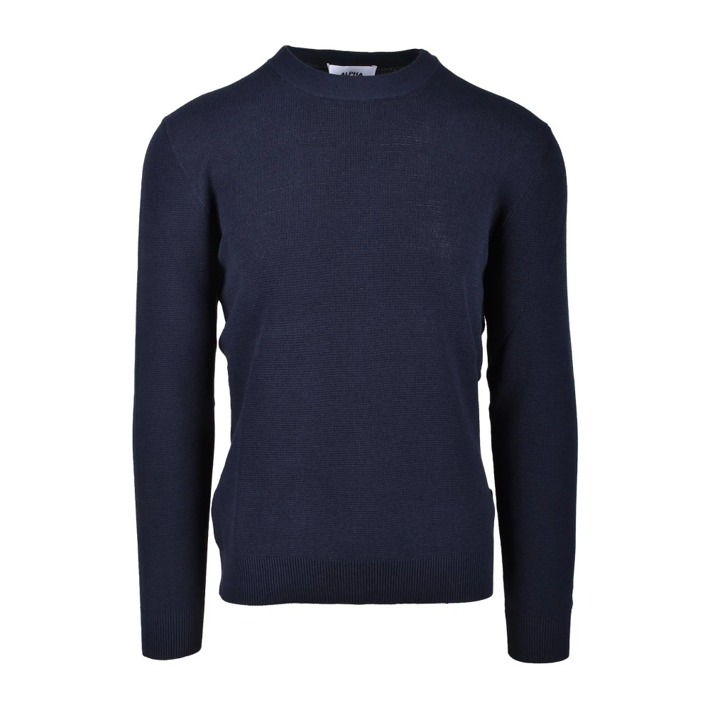 Alpha Studio Round-neck Knitwear Blue Heren