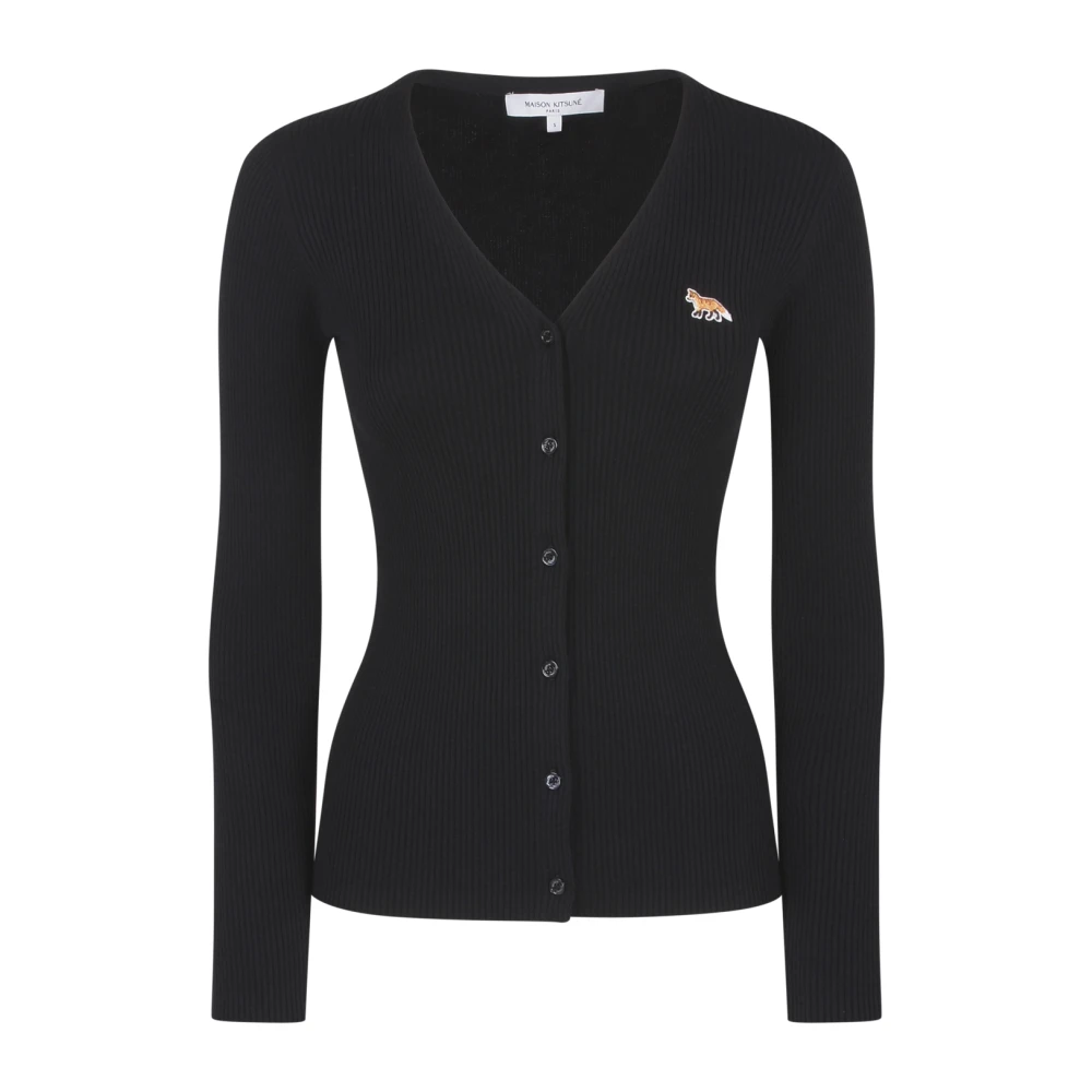 Maison Kitsuné Zwarte Baby Fox Patch Cardigan Sweater Black Dames