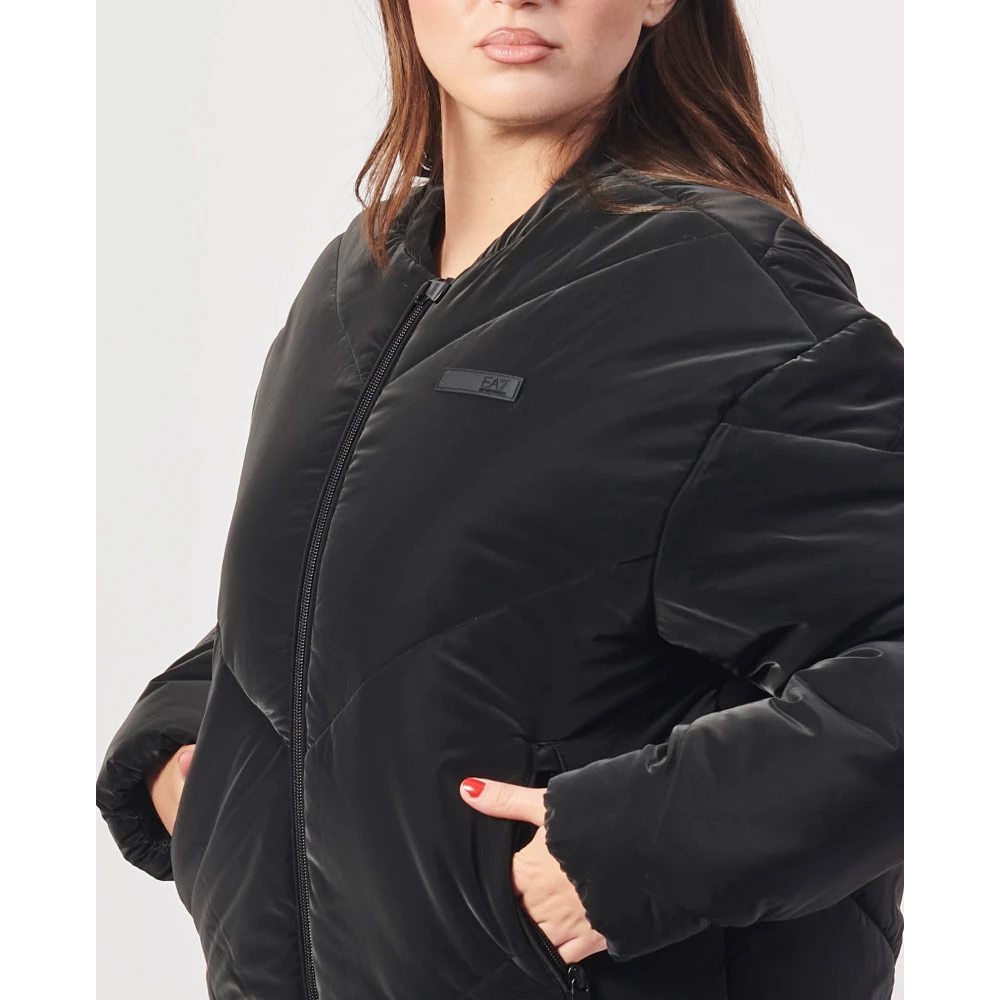 Emporio Armani Zwarte gewatteerde jas met logo Black Dames