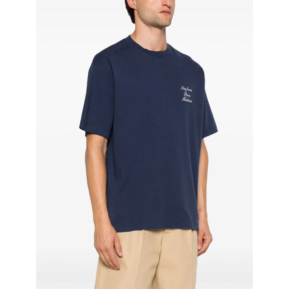 Drole de Monsieur Blauw Gekalligrafeerd Slogan T-shirt Blue Heren