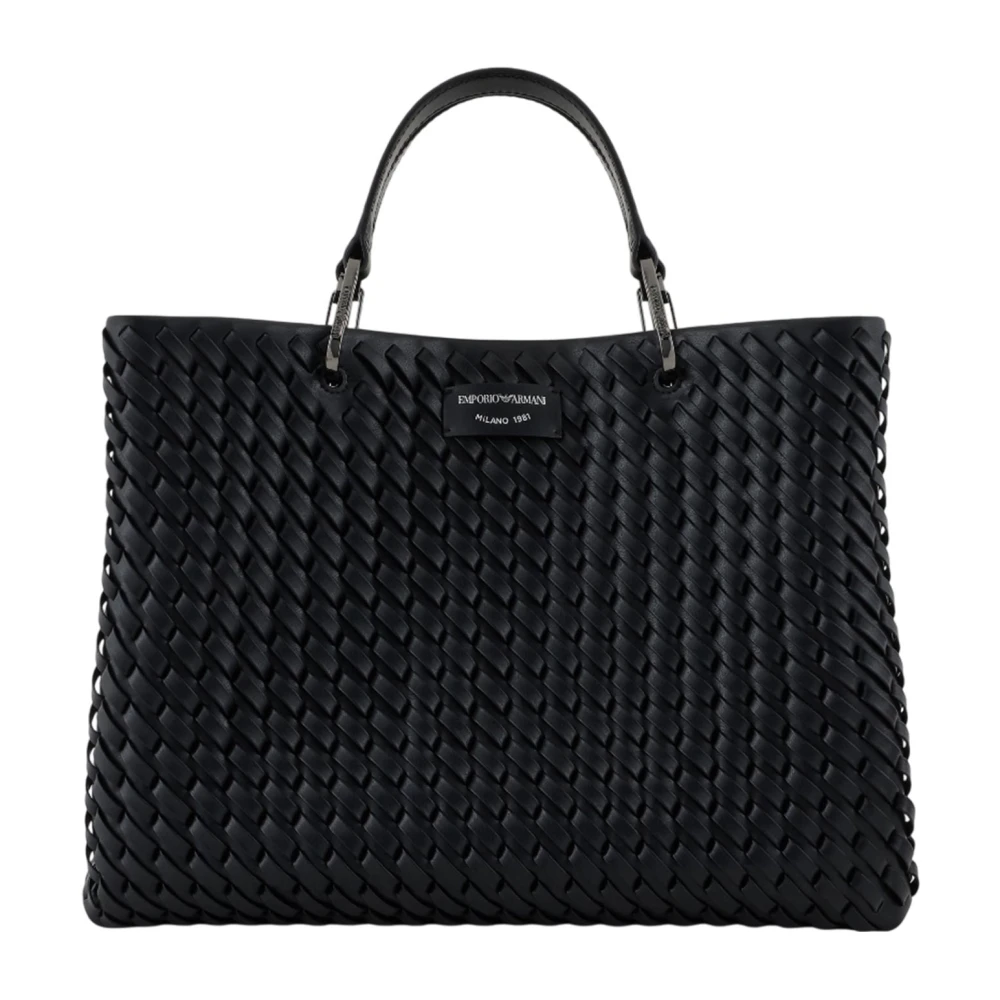 Emporio Armani Zwarte Geweven Leren Schoudertas Black Dames