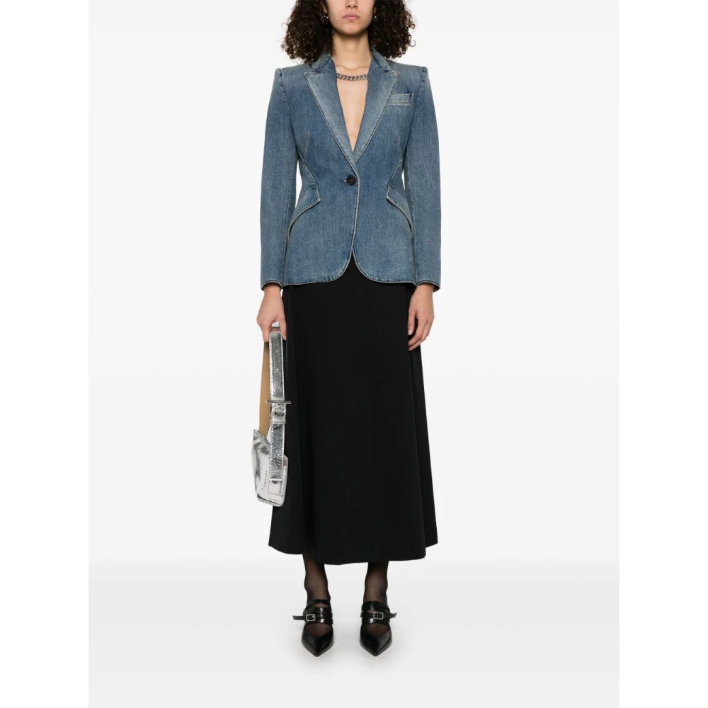 alexander mcqueen Indigo Blauw Knoopmanchet Jas Blue Dames