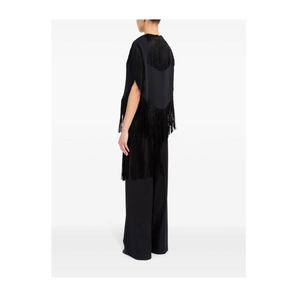 MM6 Maison Margiela Zwarte Top met Franjes en Bootnek Black Dames