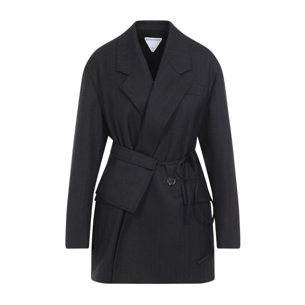 Bottega Veneta Gestreepte Wollen Jas Black Dames