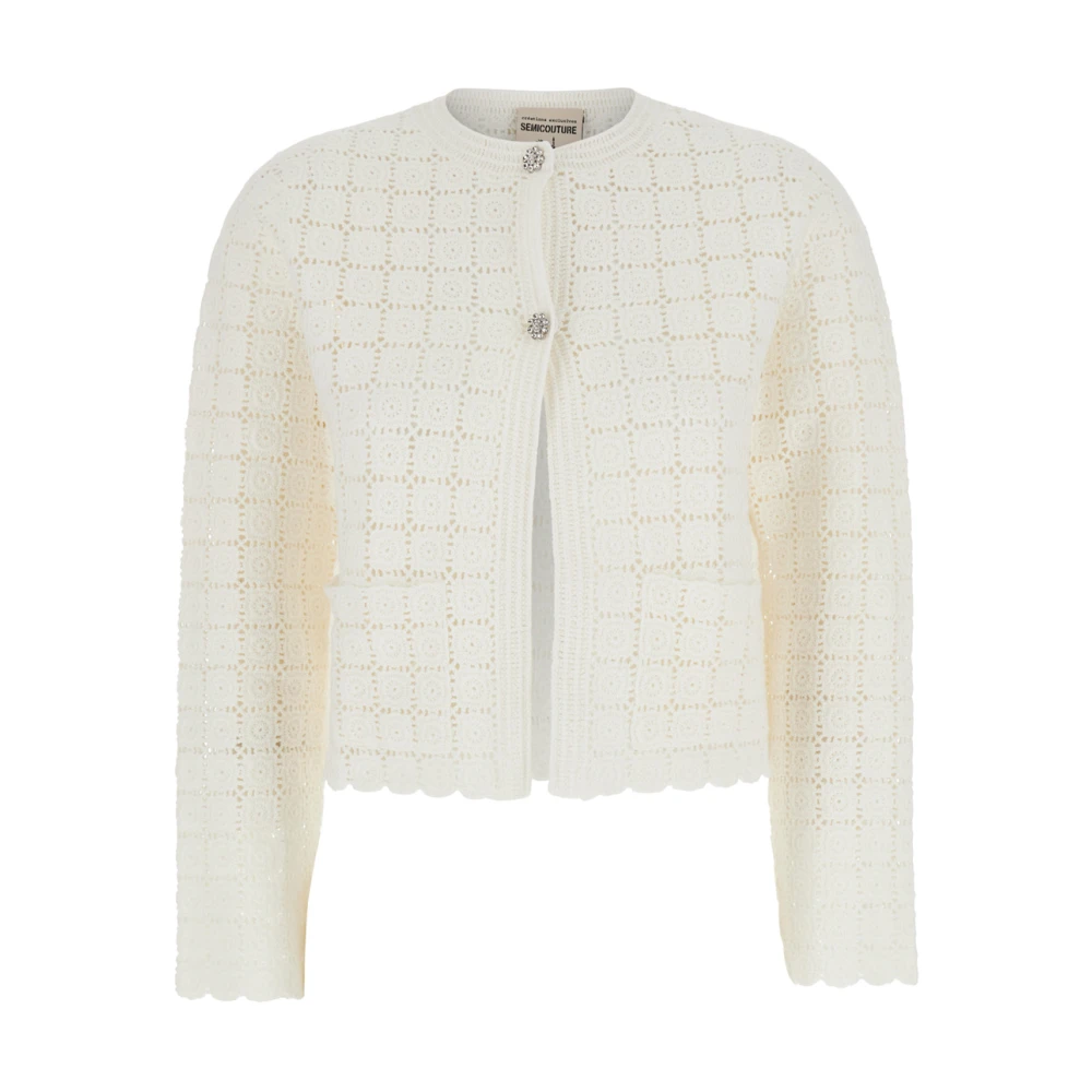 Semicouture Witte Cropped Cardigan met Juweelknopen White Dames