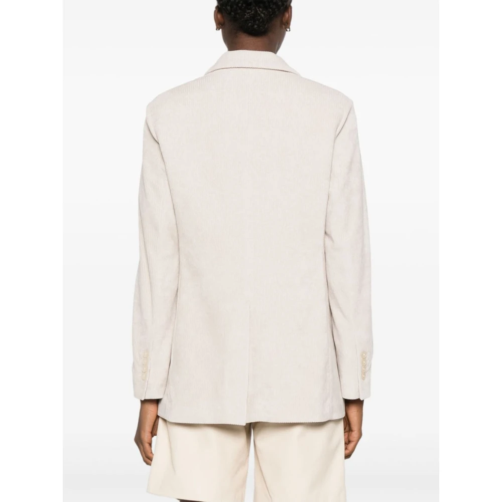 Circolo 1901 Witte Katoenen Geribbelde Jas met Knoopsluiting Beige Dames