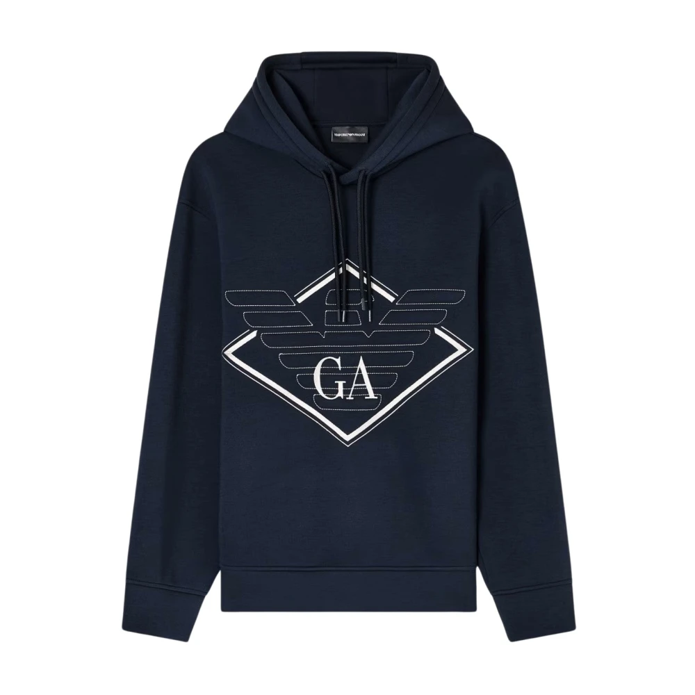 Emporio Armani Herr Blå Sweatshirts & Hoodies L, Sweatshirt Med Dragsko Huva
