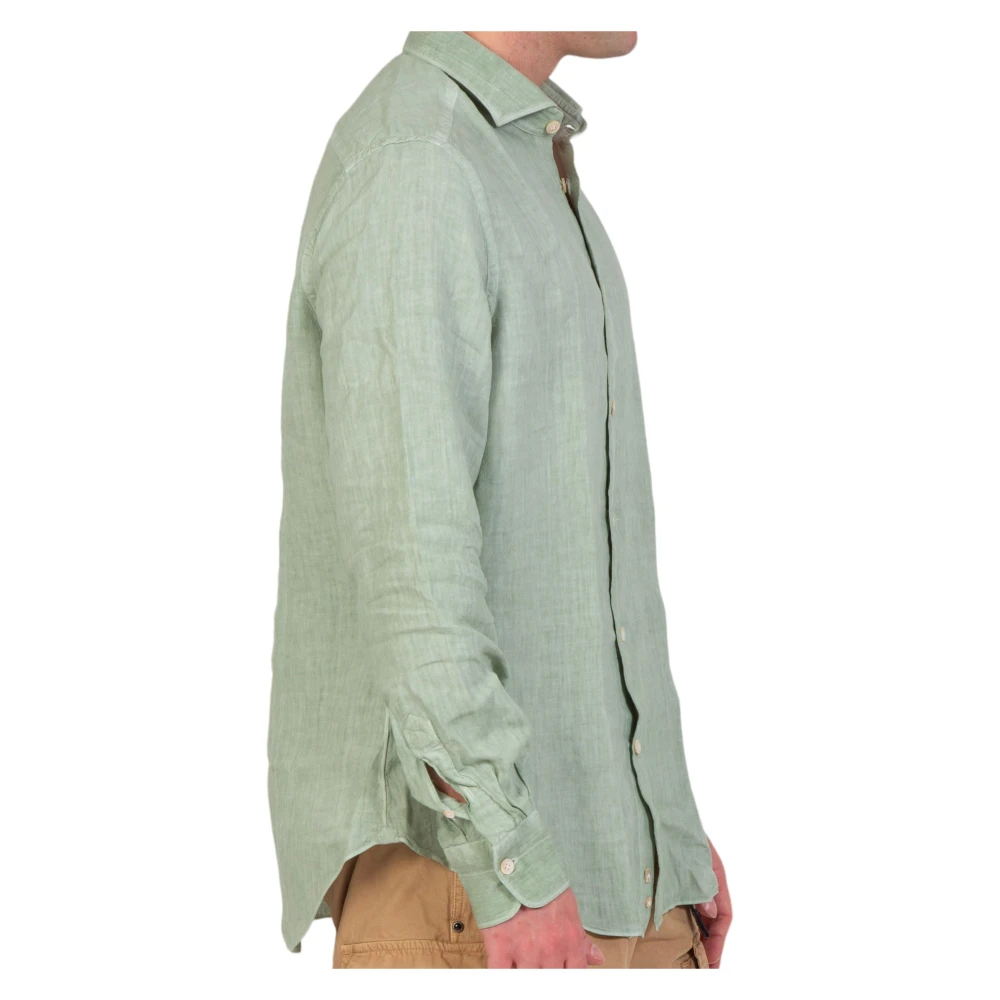 Eleventy Linnen Shirt in Verde Green Heren