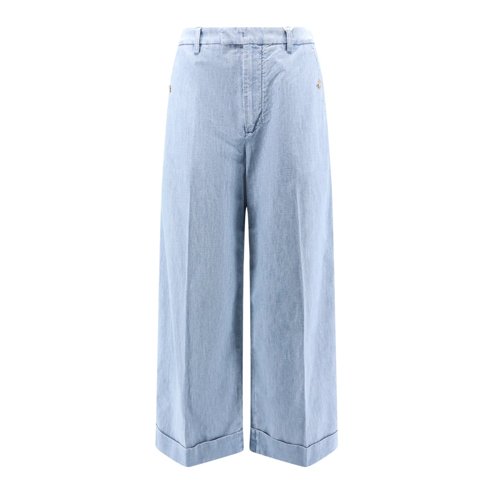 Valentino Flared Wide Leg Jeans met Logoed Knopen Blue Heren