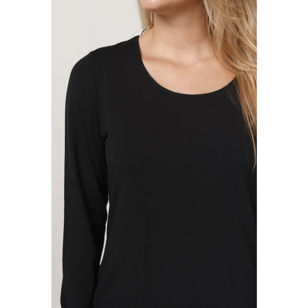 Le Tricot Perugia Zwart Viscose Shirt met Lange Mouwen Black Dames
