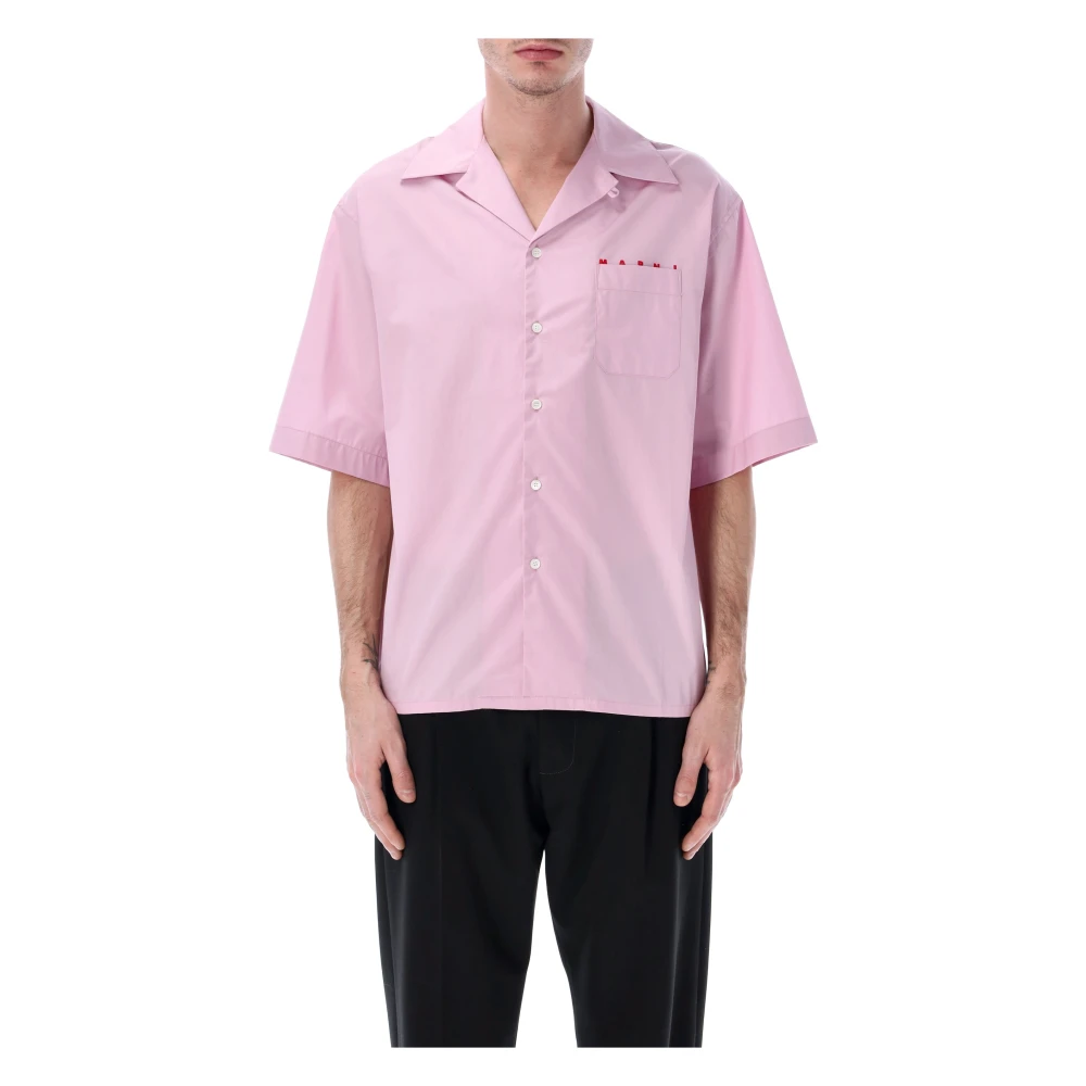 Marni Men's Pink Poplin Bowling Shirt With Hidden Logo