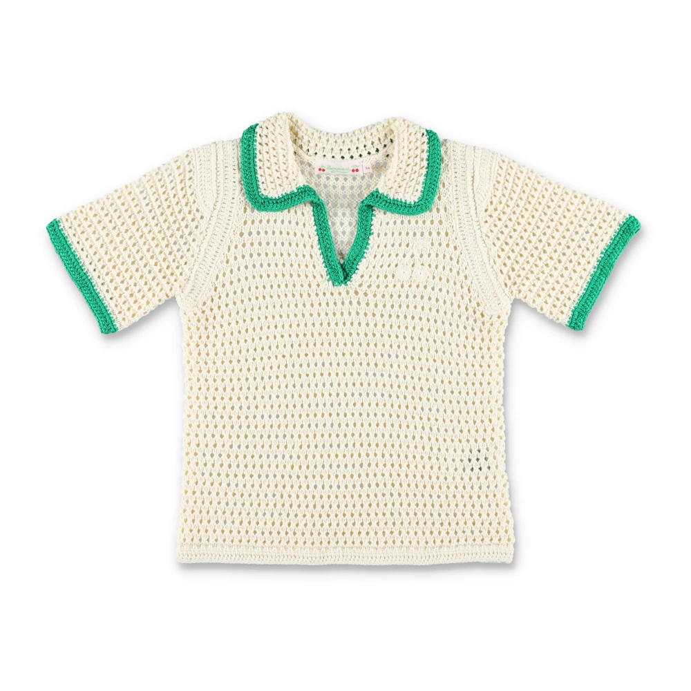 Bonpoint Ivory Crochet Polo Shirt Flickkläder Beige, Flicka