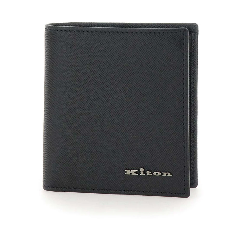 Kiton Zwarte leren portemonnee met metalen logo Black Heren