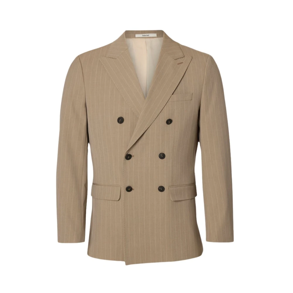 Selected Homme Men's Beige Slim Flex Pinstriped Blazer - Blazers - L - Jackets